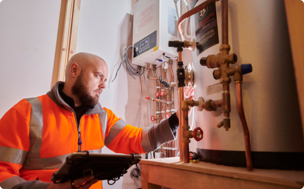 Person checking water heater